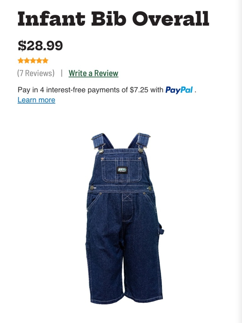 Key Infant 9mo Denim Bib Overalls - Dark Blue